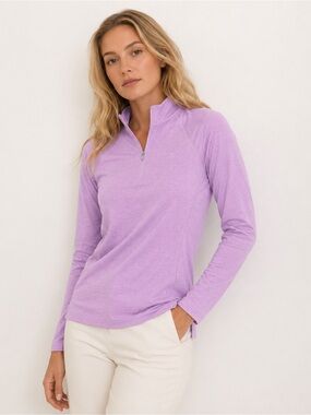 Peter Millar Womens XS Performance 1/4 Zip Pullover Lavender UPF 50+ Stretch NWT